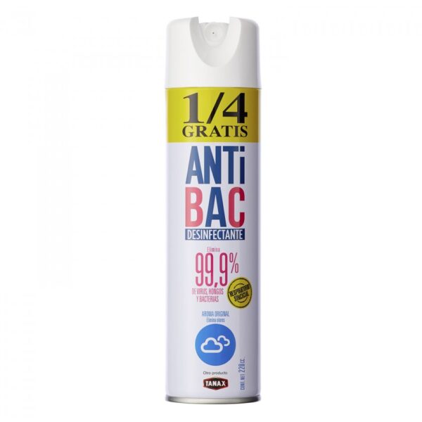 Desinfectante en Aerosol Antibac Original 220 ml + 1/4 Gratis